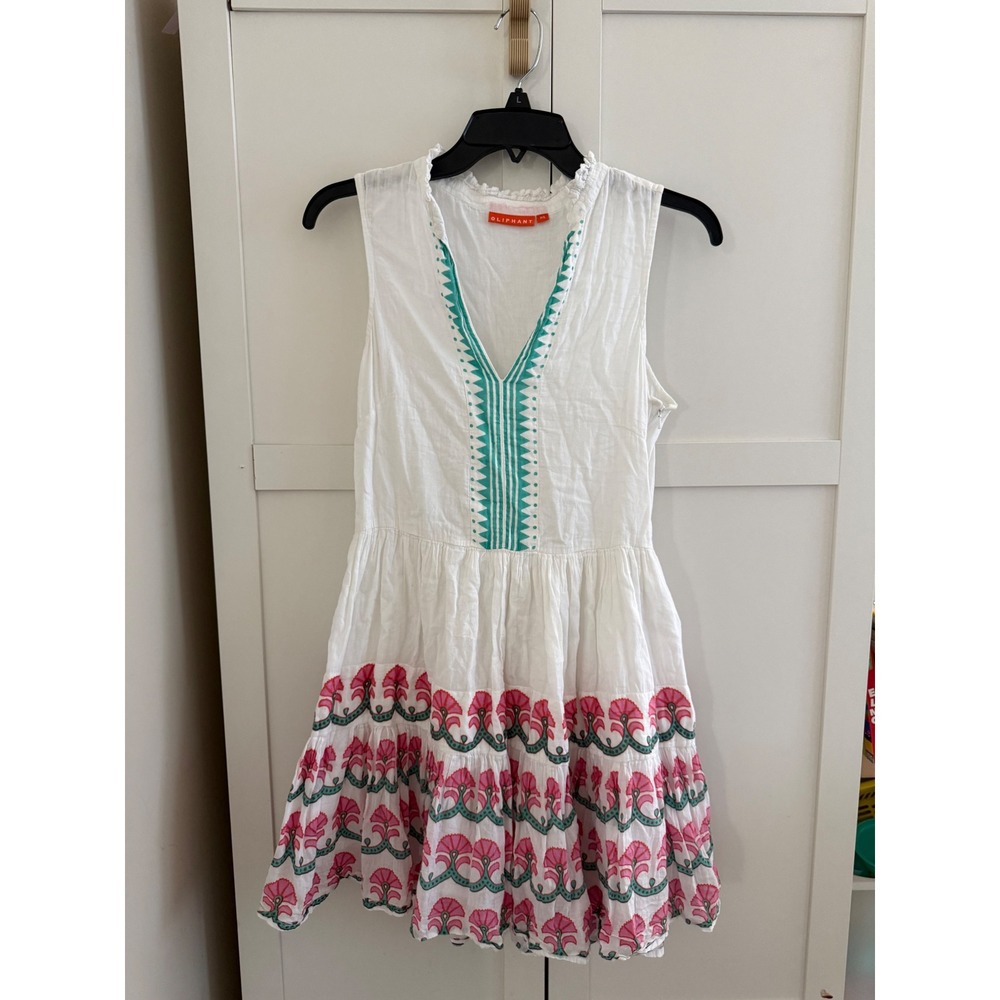 Tuckernuck Oliphant Holland Yoke Print Mini Dress White XS Sleeveless Boho